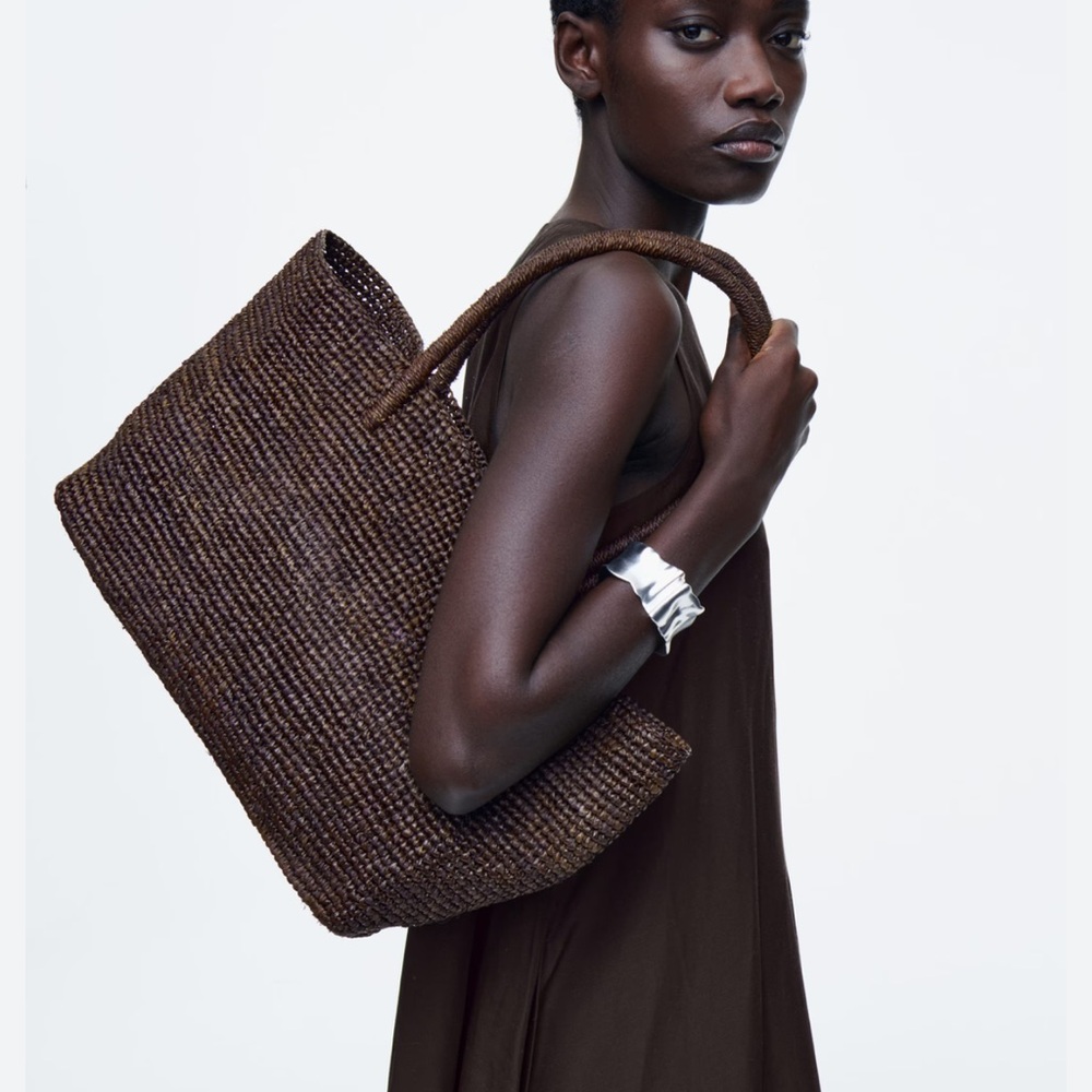 COS Dark Brown Hand Woven Tote Bag